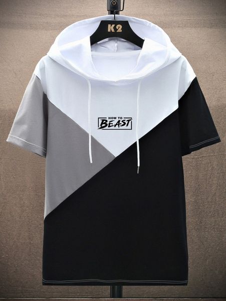 

men cut and sew slogan graphic hooded tee g6am#, White;black