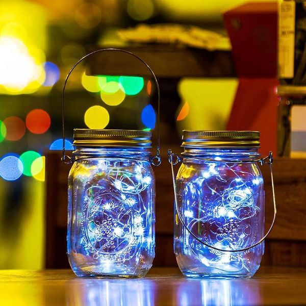 Strings Solar Jar Lids Lights 1m 10 Leds 2m 20 Waterproof Fairy String For Yard Garden Party Wedding Christmas DecorativeLED LEDLED LED