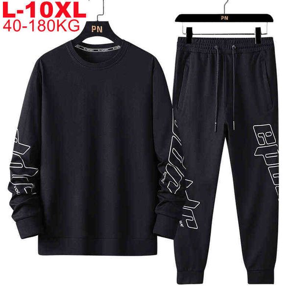 

super large size 10xl 9xl 8xl men 2pcs tracksuit sets fashion sportsuit sweatshirts suit male hoodies and sweatpants sportswear g1217, Gray