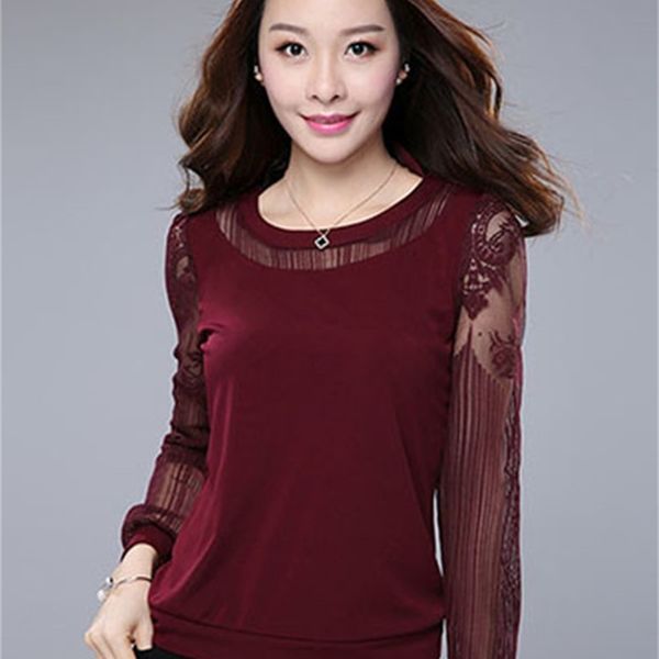 

simple style women spring autumn t shirts lady casual slim lace o-neck flower printed tees shirt with pocket df2064 220321, White