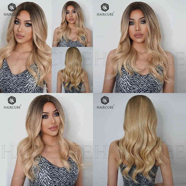 

style light brown dyed gold medium split long curly hair high temperature silk material women's wigs 220527, Black