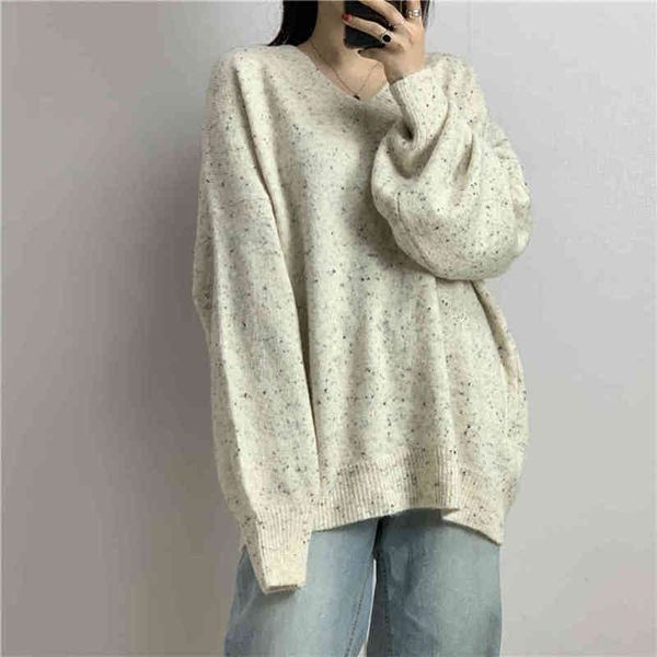 

winter sweater women casual thick autumn vneck oversize sweater pullover warm chic female loose knitted basic sweaters pull 210412, Black;white