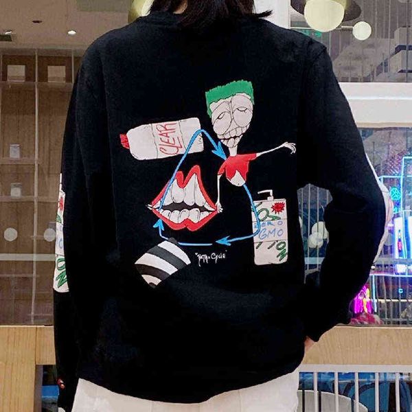 

fashion hoodies for men and women verified version of crowe spoof cartoon graffiti printing loose round, Black