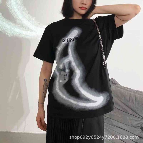 

women's t-shirt spring and summer brush embroidery moon spray printing back wool t-shirt casual loose vf3k mpuh, White