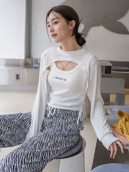 

dazy 2 in 1 cut out drawstring side tee 1758#, White