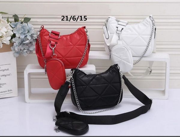 

women 2-piece triangle logo bag crossbody chain bags shoulder phone pocket tote designer handbag wallet zipper pouch leather thread satchels