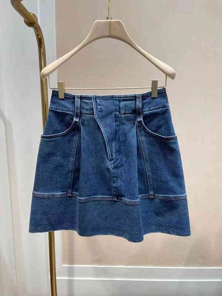 

skirts niche spring summer fashion blue denim skirt high waist slim a-line short women ins, Black