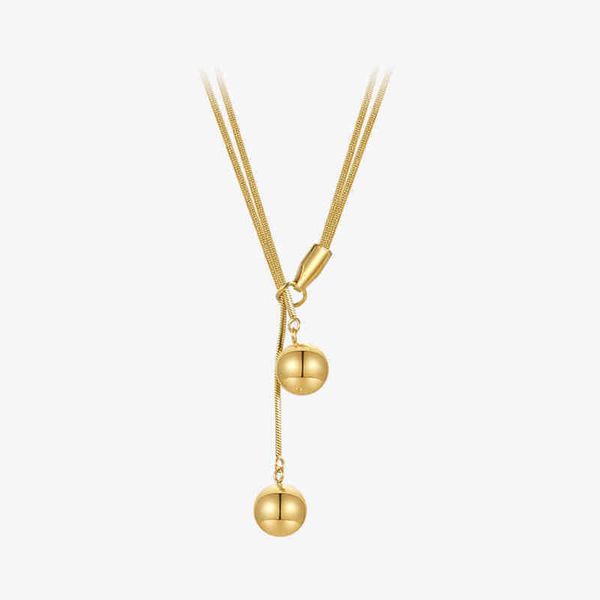 

pendant necklaces stainless steel necklace gold color double ball fashion jewelry collares para mujer gift 220427, Silver