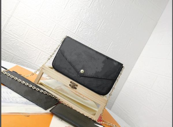 

new style designer leather 3piece set purse handbags chain shoulder crossbody bag engraved letters women handbags with box and serial code