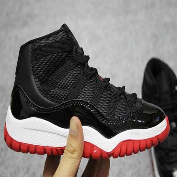 

retro kids 11 11s space jam bred concord metallic silver basketball shoes children boy girls gym red white pink cute sneaker2804, Black