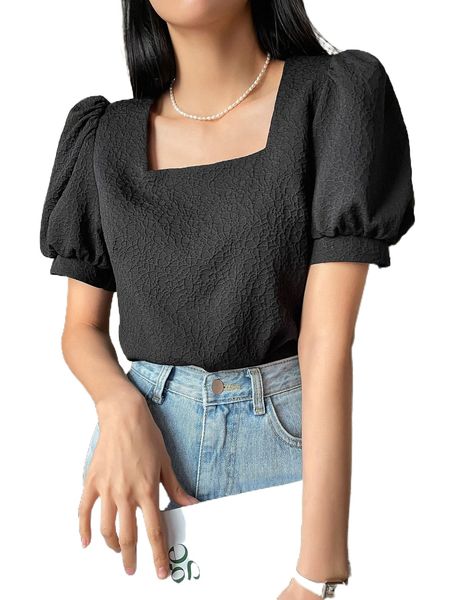 

dazy square neck puff sleeve blouse n5lz#, White