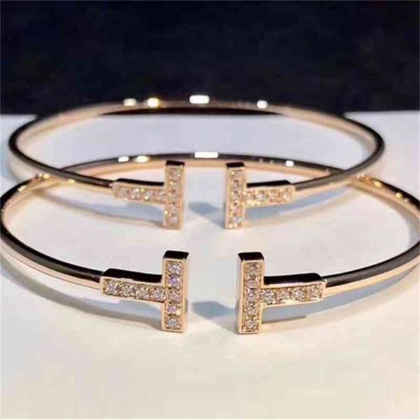 

d6tw t home double t bracelet 925 sterling silver plated 18k rose gold bracelet t-shaped open spring adjustable, Black