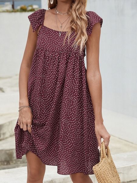 

dalmatian print butterfly sleeve dress v8ck#, Black;gray