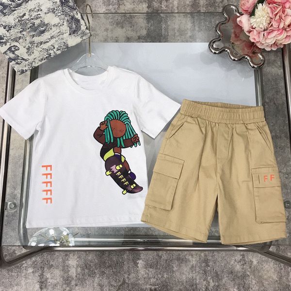 

child designer clothe sets childrens kids short sleeve t-shirt with letters street skateboard print shorts set suit brand boys clothing cott, White