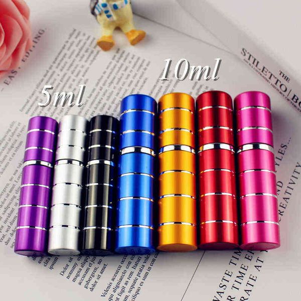 

10pc 5ml 10ml travel aluminum atomizer glass spray bottle empty refillable bottle with line .portable metal sprayer y220428