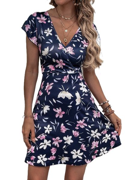 

all over print butterfly sleeve dress u0pj#, Black;gray