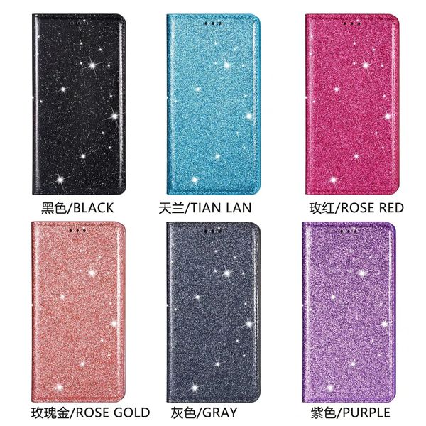 Glitter Deri Manyetik Flip Case iphone 14 13 12 11Pro Max XS XR 8 7 6S Artı Samsung S22 Bling Cüzdan kart tutucu Kapak
