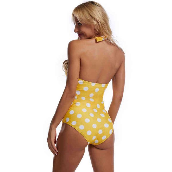 

swimsuit dot one-piece front lace up open back neck, White;black