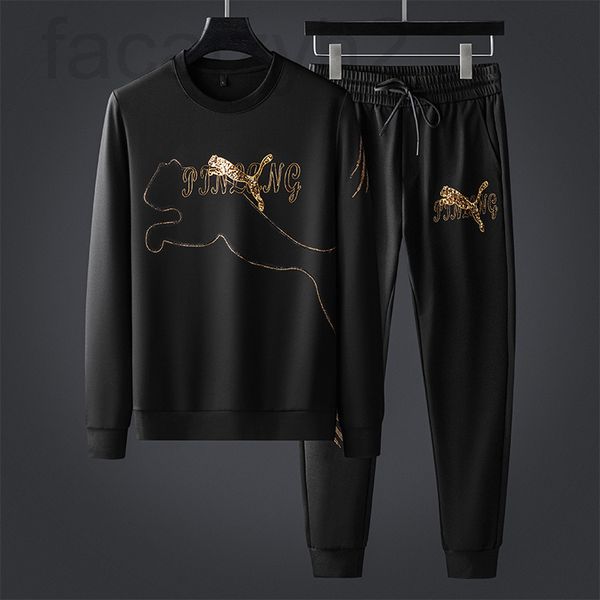 

men's casual shirts designer european sweater round neck suit men's autumn and winter embroidered beaded leopard clothes fashion b, White;black