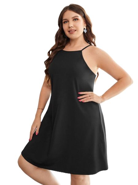

plus keyhole back cami dress m9bt#, Black