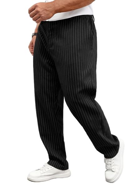 

extended sizes men striped print suit pants z1fo#, Black