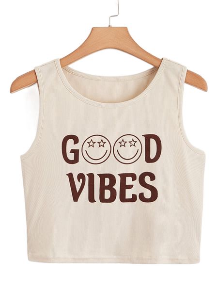 

plus letter & cartoon face print tank e8f8#, Black