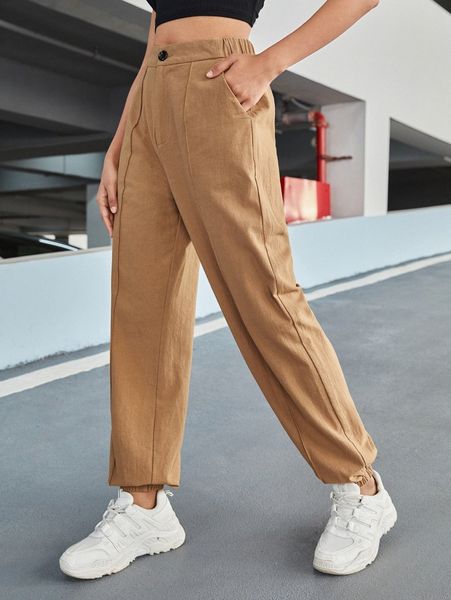 

zipper fly seam front tapered pants k2te#, Black;white