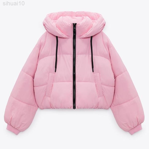 

women's parkas jackets pink with hooded solid long sleeve khaki cropped warm coat ladies elegant outwear woman jacket winter trf l22073, Black