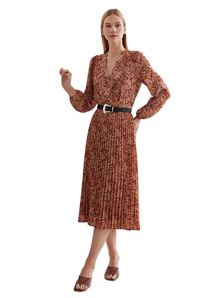 

motf premium paisley print pleated skirt without belt v3xv#, Black