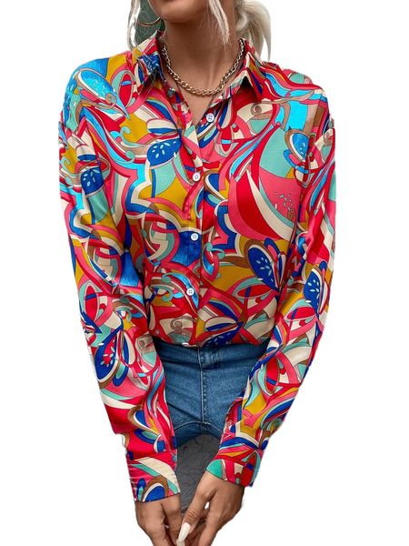 

allover print button front shirt o0m6#, White