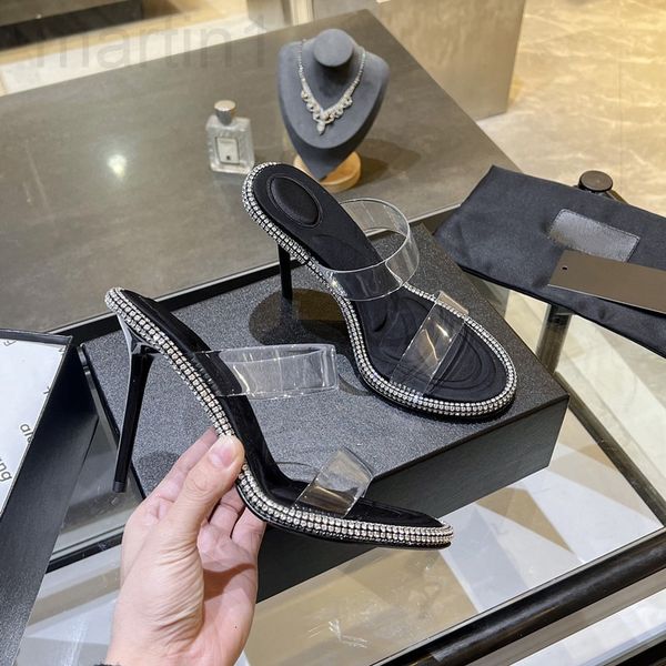 

sandals designer high version aw king high heels women's one line transparent open toe sandals thin heels crystal shoesqpah, Black