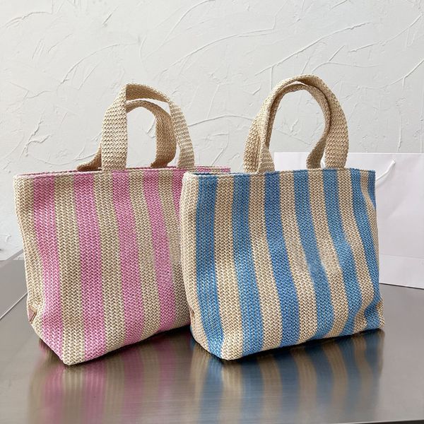 

2023 stripe straw bags designer bag woman crochet tote bag luxury handbag summer shopping purse totes shoulder handbags triangle quality