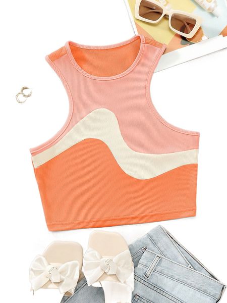 

color block ribbed knit tank l8cm#, White
