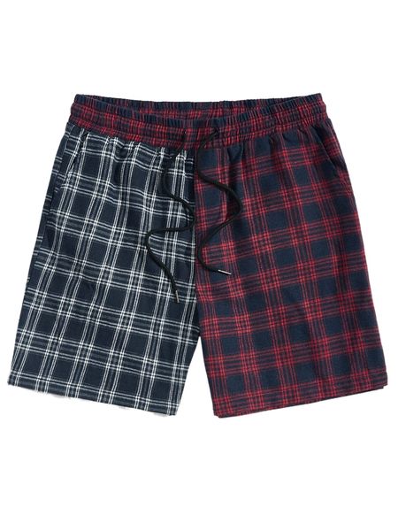 

men tartan print drawstring waist shorts j9gn#, White;black