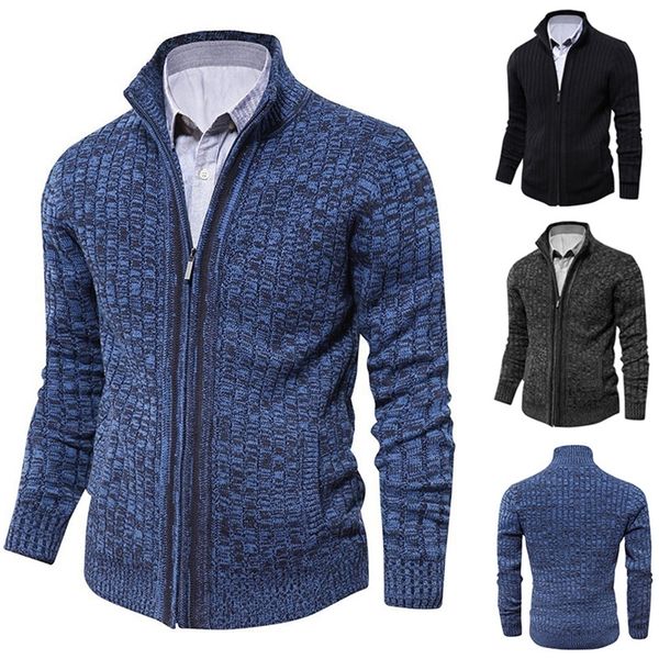 

mens knitted sweater cardigan patchwork turtleneck zipper longsleeved autumn winter fashion casual male tracksuit plus size 220809, Black;brown