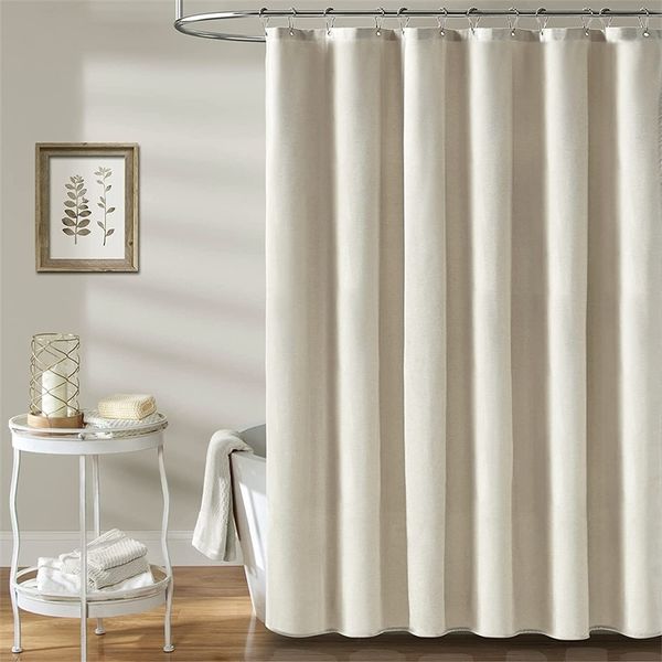 Tenda da doccia di qualità di lusso con ganci Tessuto spesso 230GSM Lino Texture Tessuto pesante impermeabile per bagno ed esterno 220517
