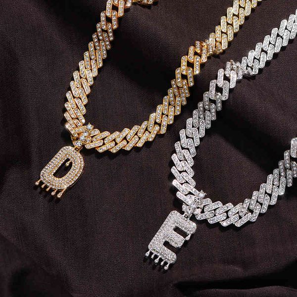 

26 baguette a-z initial pendant choker for women men crystal luxury letter cuban link chain iced out necklace jewelry, Silver