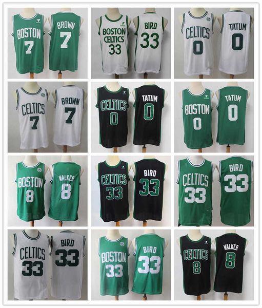 

boston''celtics''men jersey larry 33 bird kemba 8 walker jayson 0 tatum jaylen 7 brown basketball shorts basketball jers, Black;red