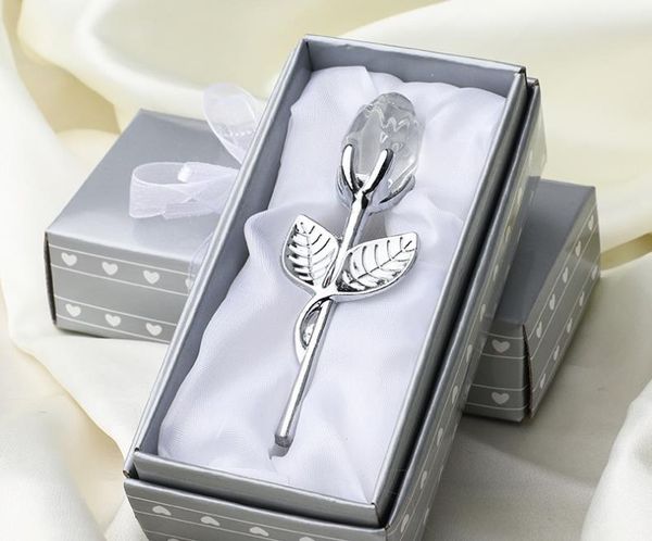 50 Stück Hochzeitsgeschenke, klare Kristallrose mit Gold/Silber, langem Stiel, in Geschenkbox, Brautparty, Party-Werbegeschenke für Gäste SN4290