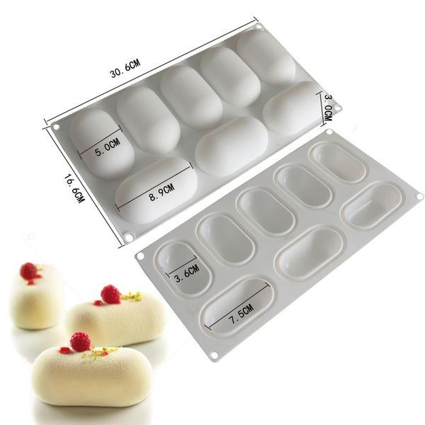 Backwerkzeug 8 ovale Kissenform Silikon-Kuchenform für Schokoladenmousse, Eis, Jello-Pudding, Dessert, Backen, Backformen, Pfanne, Dekorationswerkzeuge 20220503 D3