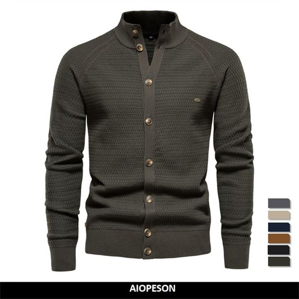

aiopeson knitted mens cardigan cotton button mock neck sweater for men winter fashion designer cardigans men, Black;brown