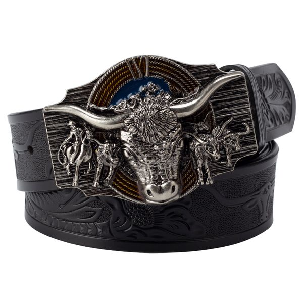 

cow pattern belt genuine leather leisure cowboy big agio 220411, Black;brown