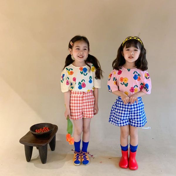 

summer girls cotton floral t-shirts short sleeve t shirts 1-7 years kids children backless loose casual, Blue