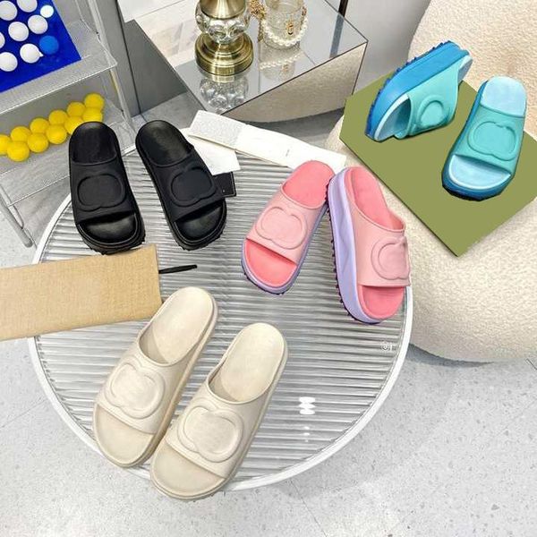 

designer sandals slippers women platform slipper classics rubber slides solid color flip flops non slip sandals thick bottom flat shoes, Black