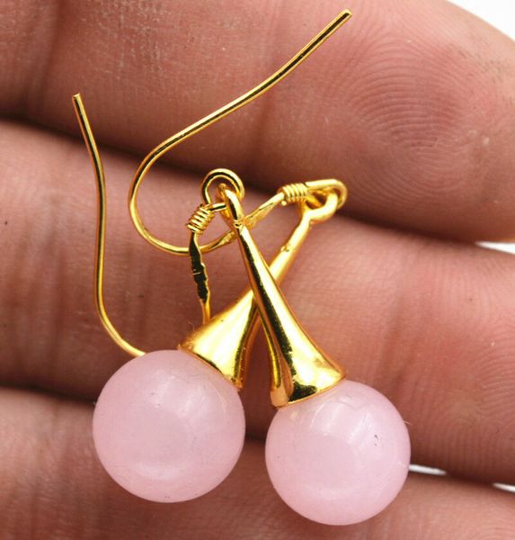 

beautiful natural pink jade gemstone gold-plated/dangle earrings, Silver