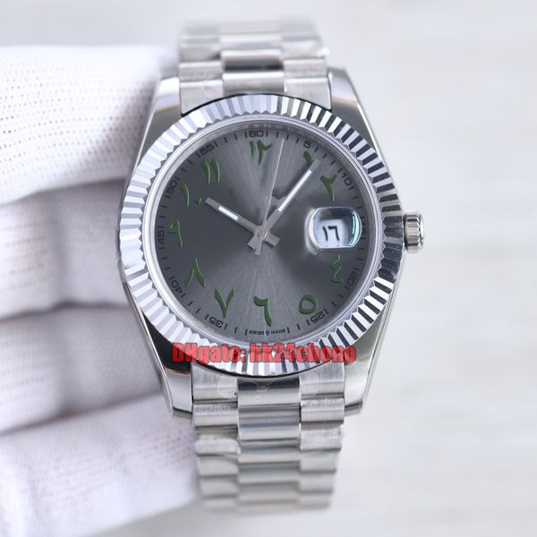 

tw factory watches middle east edition 41mm date 126334 eta 2836 cal.3235 automatic mens watch arabic gray dial stainless steel bracelet gen, Slivery;brown