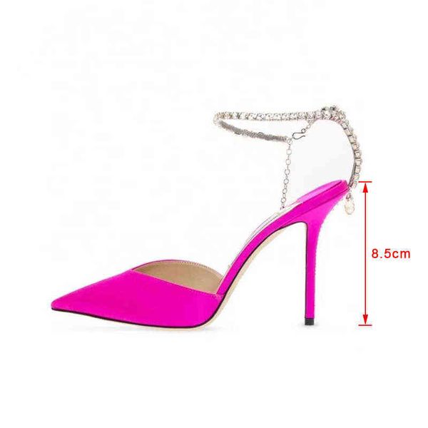 

women sandals designer pumps high heels luxury rhinestones chains summer ankle strap party shoes star style wedding prom 220609, Black