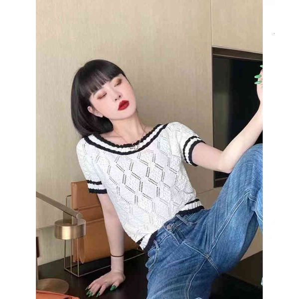 

women's t-shirt summer wispy empty knitted short sleeves show thin off shoulder fashionable slim fit t-shirt blouse women 05ud, White