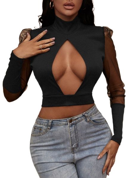 

sxy contrast mesh cut out front f9zl#, White