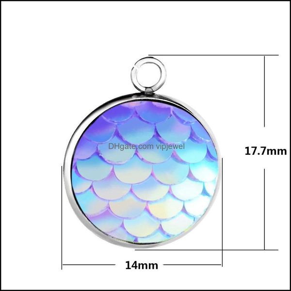 

charms jewelry findings components new titanium steel 12mm mermaid fish scale pendant round resin charm fashion diy dhkmn, Bronze;silver